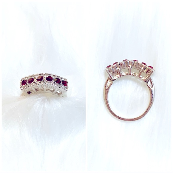 Garnet And White Rhinestone Silver Jewelry Set - Picture 4 of 6